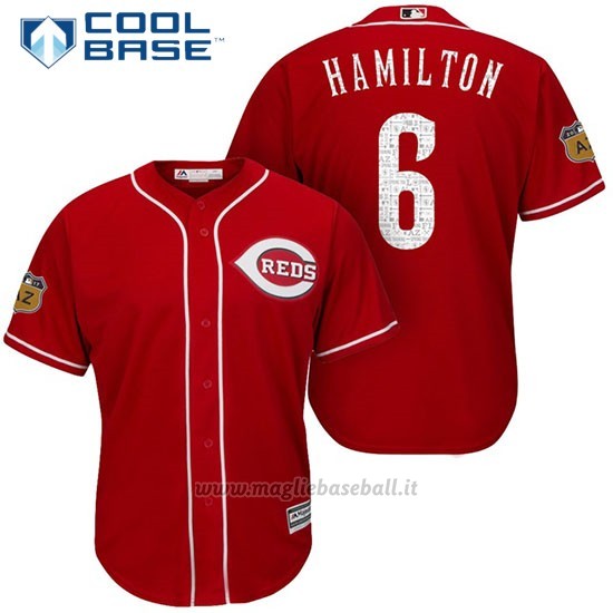 Maglia Baseball Uomo Cincinnati Reds Billy Hamilton Scarlet 2017 Allenamento Primaverile Cool Base Giocatore